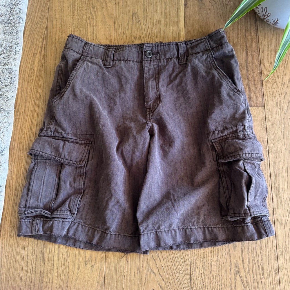 Vintage Utility Cargo Shorts Mens Size 34 Brown Herringbone Grunge Skater Y2K